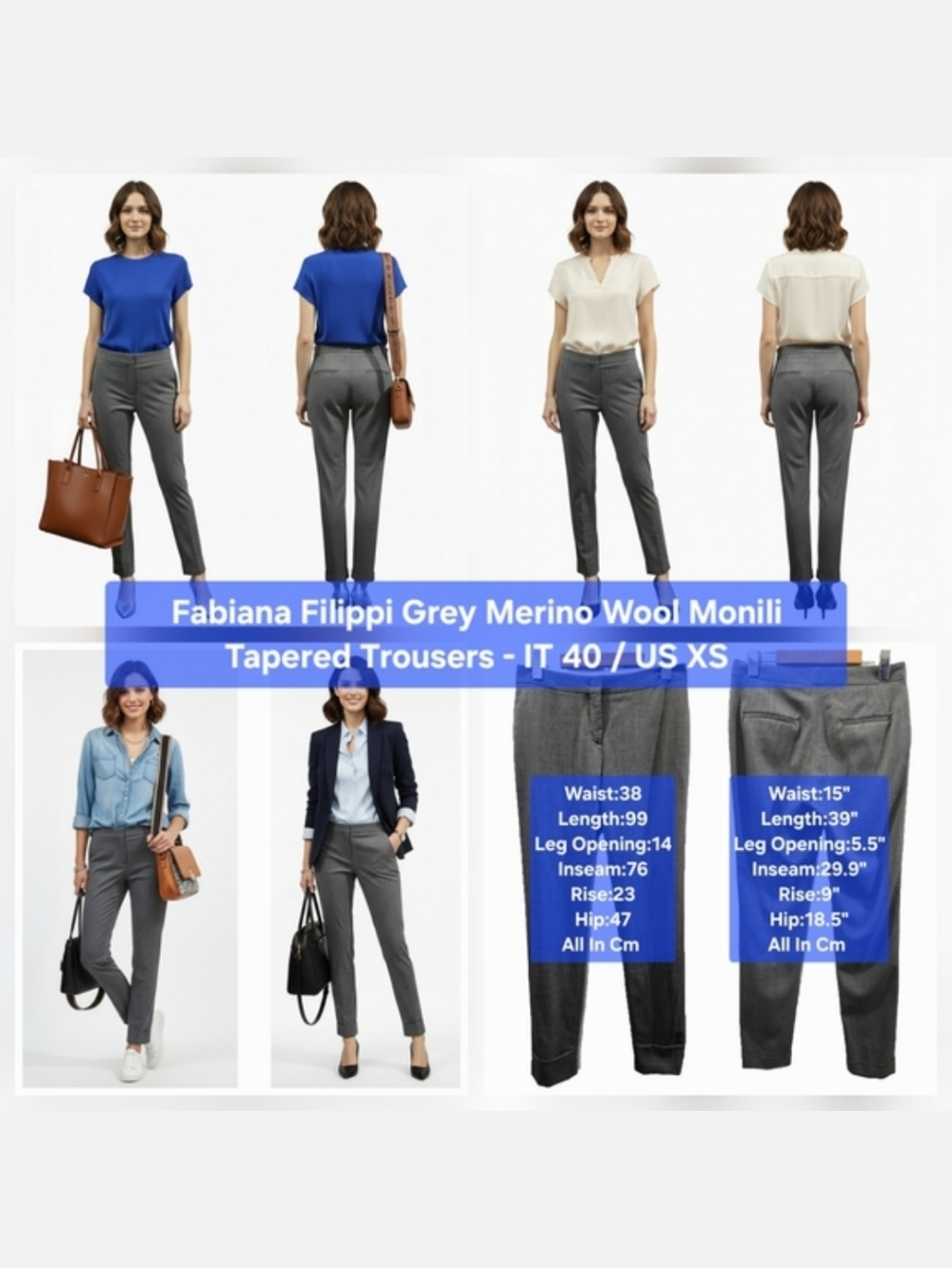 Fabiana Filippi Grey Merino Wool Monili Tapered Trousers Size IT 40 / US XS